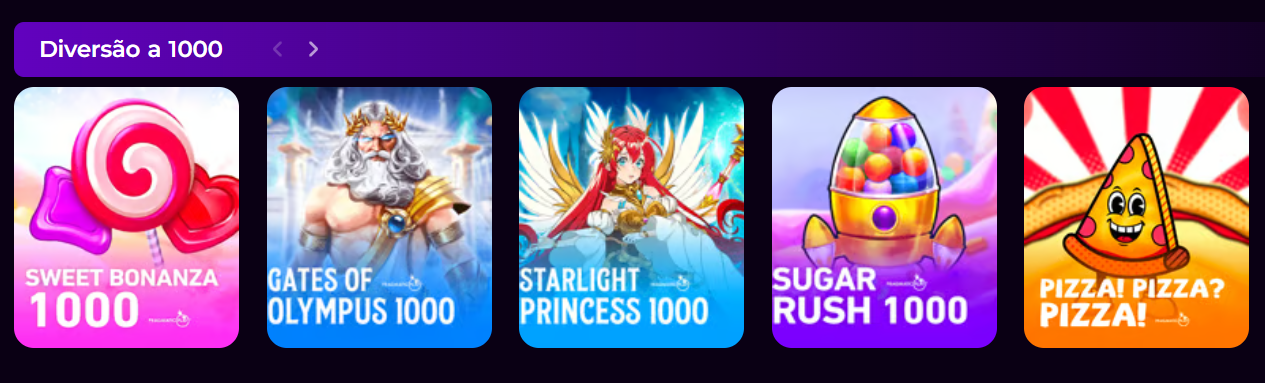 Fun x1000 games section with Sweet Bonanza 1000, Gates of Olympus 1000, Starlight Princess 1000, Sugar Rush 1000 and Pizza slots