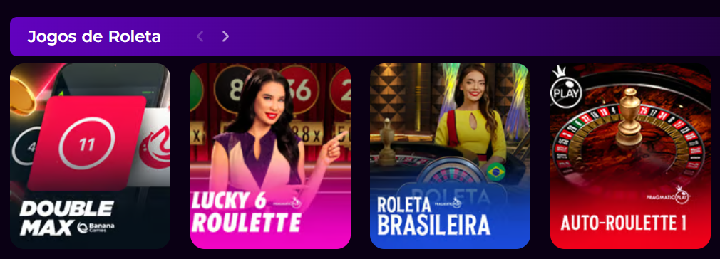Roulette games section with Double Max, Lucky 6 Roulette, Roleta Brasileira and Auto-Roulette 1